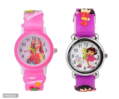 Emartos Analogue Girl's  Boy's Watch (Pack of 2) (White Dial Pink  Purple Colored Strap)