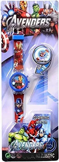 Emartos Digital 7 Color Disco Glowing Light Watch for Kids | Boy's Watch | (Marvels Avengers - Red  Blue Color) | Kids Watch for 2-8 Years Old-thumb1