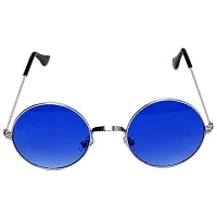 Emartos Gandhi Round Shape Silver-Blue UV Protection Sunglasses/Frame For Men & Women (Blue lens)-thumb1
