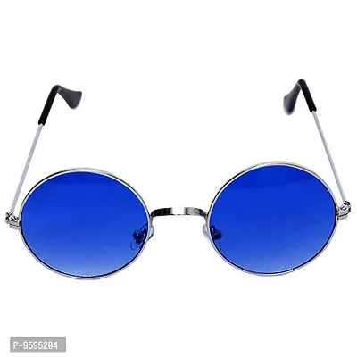 Emartos Gandhi Round Shape Silver-Blue UV Protection Sunglasses/Frame For Men & Women (Blue lens)-thumb2