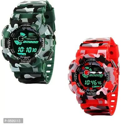 Emartos Digital Men's  Boy's Watch (Multicolored Dial Multi Colored Strap) (Pack of 2)