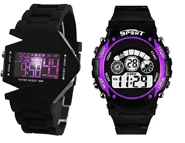 SS Traders Digital Dial, Colored Strap Unisex Child Kids Watch for Boys Girls (Pack of 2) (Purple)