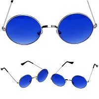 Emartos Gandhi Round Shape Silver-Blue UV Protection Sunglasses/Frame For Men & Women (Blue lens)-thumb3