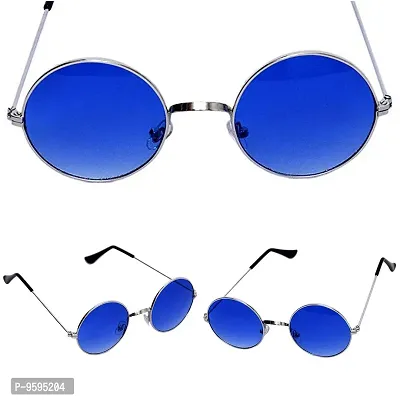 Emartos Gandhi Round Shape Silver-Blue UV Protection Sunglasses/Frame For Men & Women (Blue lens)-thumb4