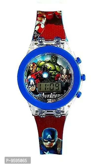 Emartos Digital 7 Color Disco Glowing Light Watch for Kids | Boy's Watch | (Marvels Avengers - Red  Blue Color) | Kids Watch for 2-8 Years Old-thumb0