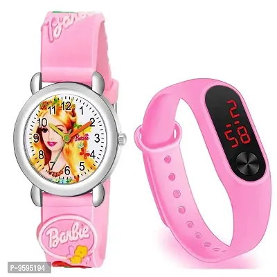 Emartos Pink Barbie Analogue and Digital LED Display Watch for Kid's  Girl's Watches Combo Pack of 2-thumb0