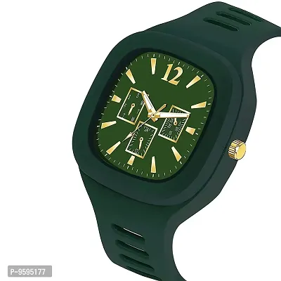 Emartos 4 Colours Watches Square Multi DIAL Analog Silicon PU Strap ADDI Stylish Designer Analog Watch - for Boys Pack of 1 (Green)-thumb2