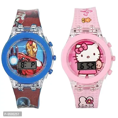 Emartos Digital Watches Combo for Kids Boys  Girls Avenger and Hello Kitty Glowing Light (Pack of 2)-thumb0