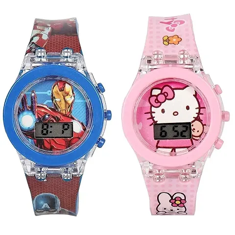 Emartos Digital Watches Combo for Kids Boys Girls Avenger and Hello Kitty Glowing Light (Pack of 2)