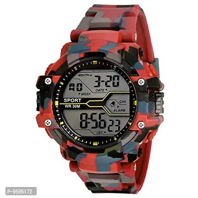 Emartos Digital Men's  Boy's Watch (Black Dial Red Colored Strap)