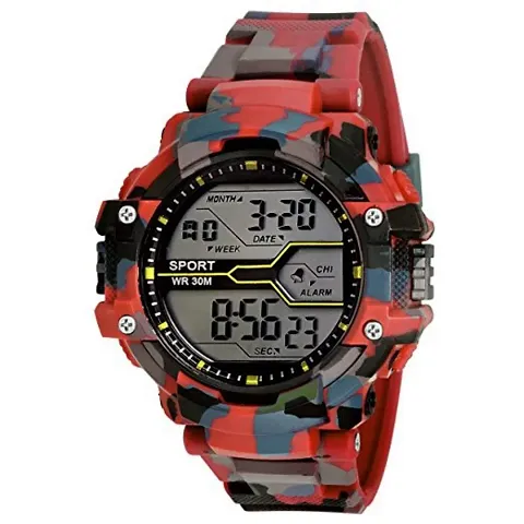 Emartos Sports Digital Men's Watch (Multicolored Dial, White Colored Strap)