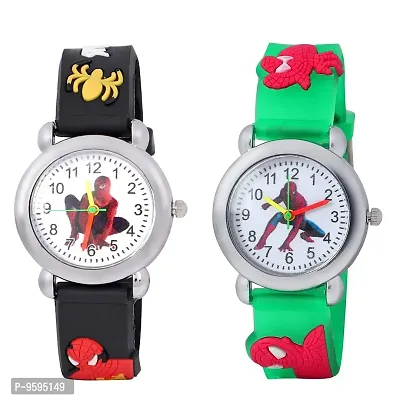 Emartos Spiderman Black and Green Analogue Multicolour Dial Boy's and Girl's Wrist Watch - Pack of 2