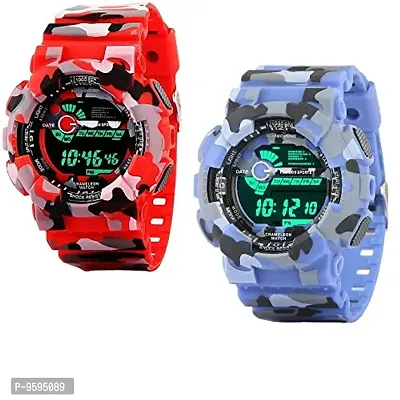 Emartos Combo of 2 Digital Multicolour Black dial Sport's Men's and Boy's Watch (Blue,Red)