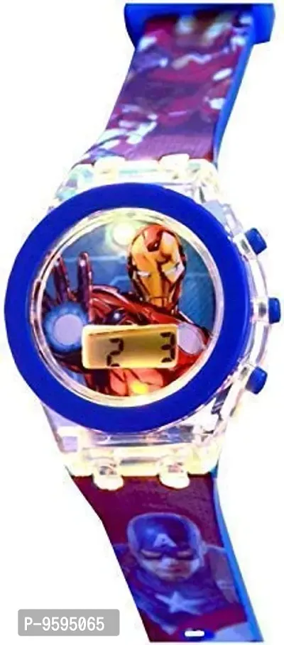 Emartos Digital 7 Color Disco Glowing Light Watch for Kids | Boy's Watch | (Marvels Avengers - Red  Blue Color) | Kids Watch for 2-8 Years Old-thumb5