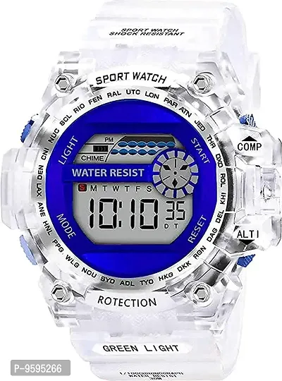 Emartos Transparent Strap Watch Heavy Quality Digital Alarm Shockproof Multi-Functional Automatic Waterproof Digital Sports Watch for Men's Kids Watch for Boys (Blue)-thumb0