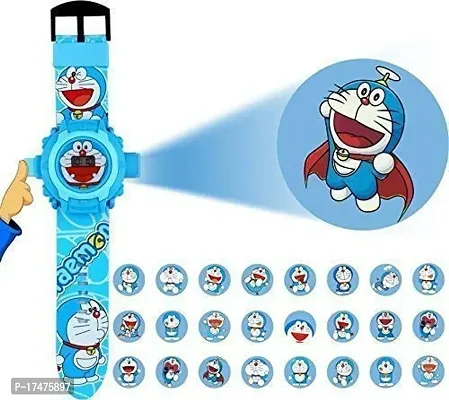 Emartos Unisex Kids Doraemon PVC Rubber Plastic Digital Wrist Projector Watch with 24 Images (Blue)