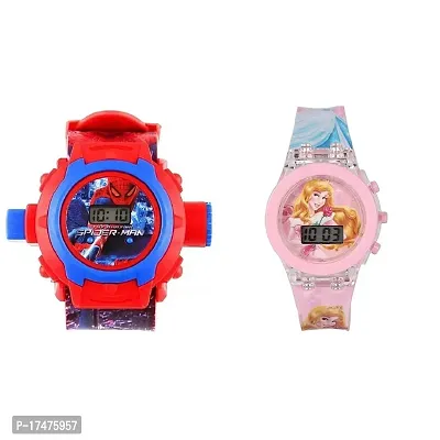 Emartos 24 Images Projector Doremon Digital Watch for Boys/Glowing Pink Princess Digital Watch for Girls (Combo of 2) - for Kids