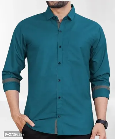 Men Regular Fit Solid Spread Collar Formal Casual Shirt (-thumb0