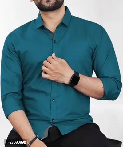 Men Regular Fit Solid Spread Collar Formal Casual Shirt (-thumb2