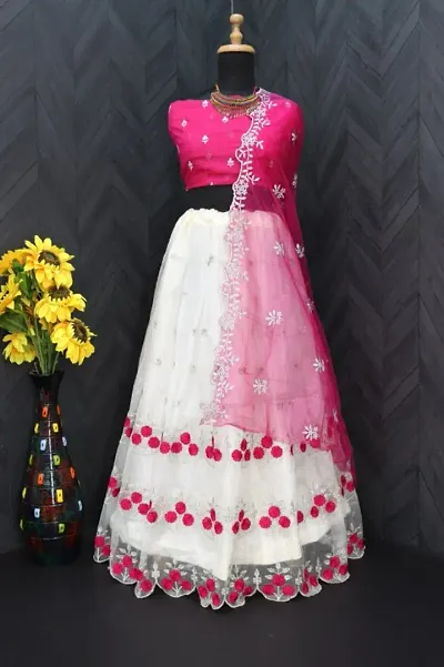 Stylish And Fancy Net Fabric Embroidery Lehenga Choli With Dupatta For Women
