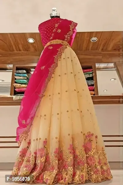 Stylish Heavy Net Embroidered Lehenga Choli With Dupatta For Women-thumb0