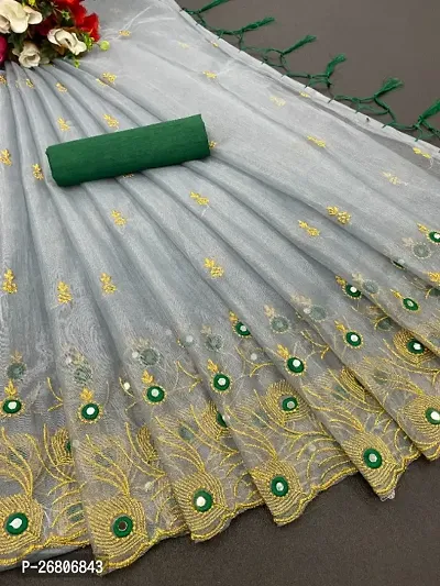 Fancy Silky Net Saree With Blouse Piece For Women