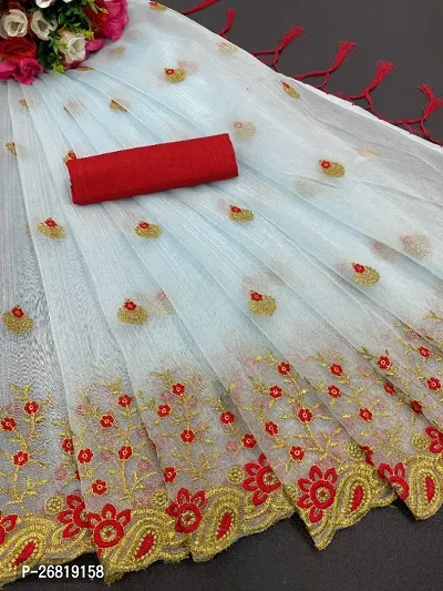 Fancy Net Saree With Blouse Piece For Women