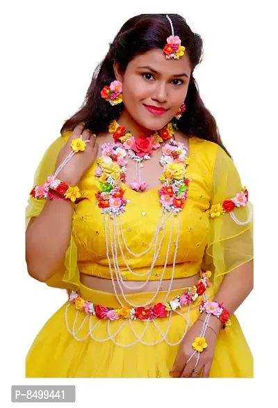 Artificial multicolor flowers jewellery for baby shower and haldi