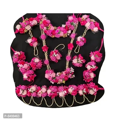 artificial pink  red green white flowers jewellery for baby shower and haladi haldi mehendi-thumb0