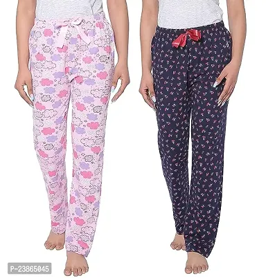 Stylish Fancy Cotton Blend Printed Regular Fit Pyjama For Girls Pack Of 2