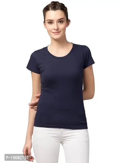 Gibbs Women's T Shirt Regular fit Round Neck Half Sleeve Cotton T Shirt for Womens (Navy Blue, Medium)-thumb0