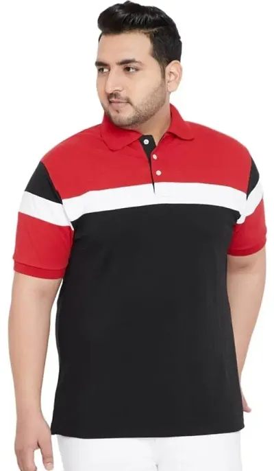 Plus Size Colourblocked Cotton Polo T-Shirt