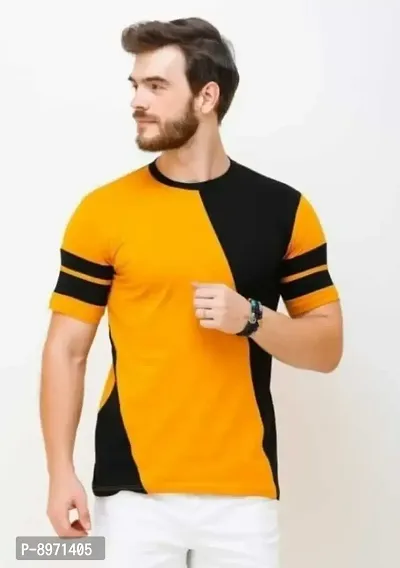 Stylish Cotton Colourblocked Round Neck T-shirt For Men-thumb0