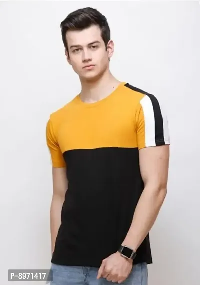 Stylish Cotton Colourblocked Round Neck T-shirt For Men