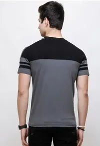 Stylish Cotton Colourblocked Round Neck T-shirt For Men-thumb1