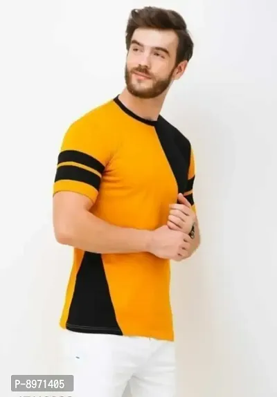 Stylish Cotton Colourblocked Round Neck T-shirt For Men-thumb2