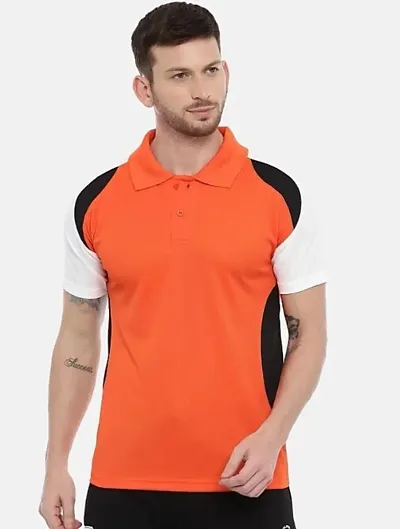 Classic Comfort: Men's Polo Neck Poly T-Shirt (Medium, Orange)