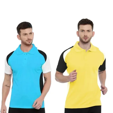 Trendy Latest Multicolored Evergreen V Shape Collared Polo/T-Shirt For Men Pack Of 2