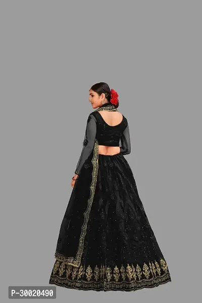 Elegant Black Net Embroidered Semi Stitched Lehenga Choli For Women-thumb2