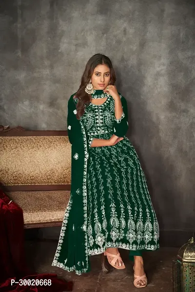 Elegant Green Net Embroidered Dress Material With Dupatta For Women-thumb0