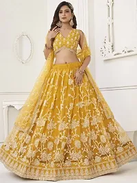 Elegant Yellow Net Embroidered Semi Stitched Lehenga Choli For Women-thumb1