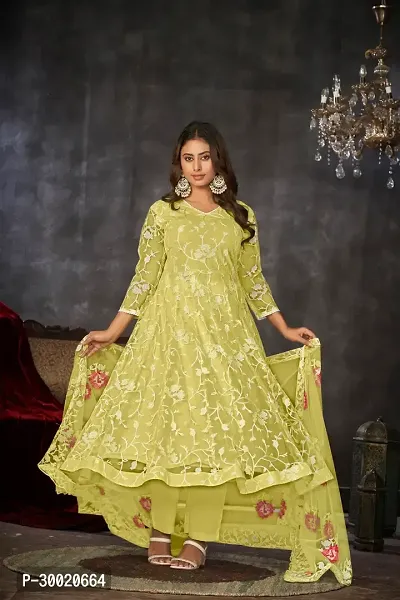 Elegant Yellow Net Embroidered Dress Material With Dupatta For Women-thumb0