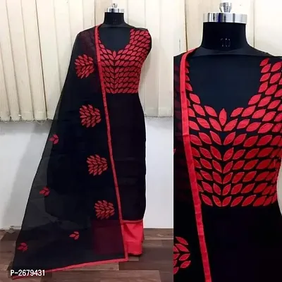 Black Chanderi Silk Embroidered Dress Material with Dupatta