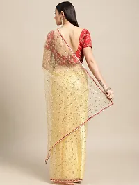 Cream Net Saree With Sequence Work For Women-thumb3