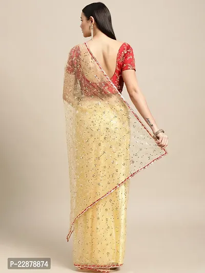 Cream Net Saree With Sequence Work For Women-thumb4