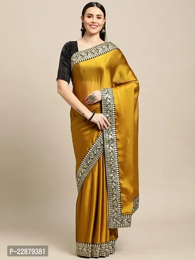Yellow Silk Embroidery Lace Work Sari For Women-thumb0