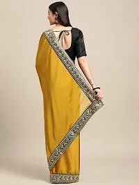 Yellow Silk Embroidery Lace Work Sari For Women-thumb2