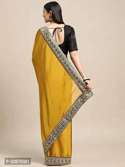 Yellow Silk Embroidery Lace Work Sari For Women-thumb3
