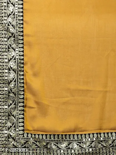 Yellow Silk Embroidery Lace Work Sari For Women-thumb4