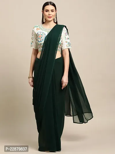 Women's Heavy Embroidery Work Blouse with Plain Dark Green Party Saree-thumb0